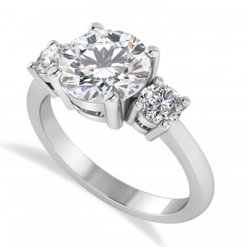 Round 3-Stone Moissanite & Diamond Engagement Ring 14k White Gold (2.50ct)