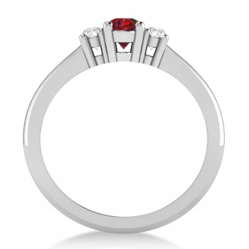 Small Oval Ruby & Diamond Three-Stone Engagement Ring 14k White Gold (0.60ct)