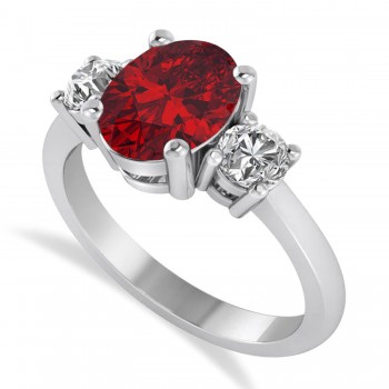 Oval & Round 3-Stone Ruby & Diamond Engagement Ring 14k White Gold (3.00ct)