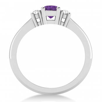 Cushion Amethyst & Diamond Three-Stone Engagement Ring 14k White Gold (0.60ct)