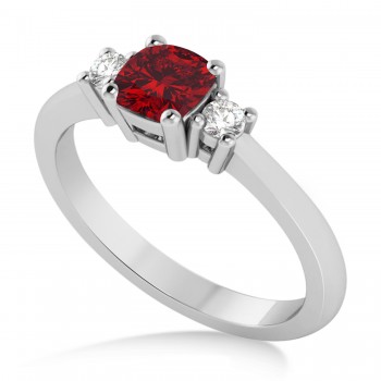 Cushion Ruby & Diamond Three-Stone Engagement Ring 14k White Gold (0.60ct)