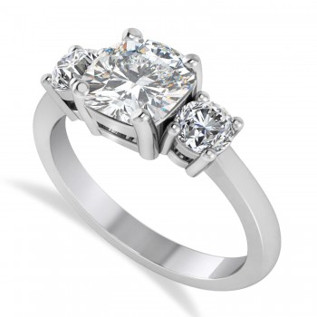 Cushion & Round 3-Stone Moissanite & Diamond Engagement Ring 14k White Gold (2.50ct)