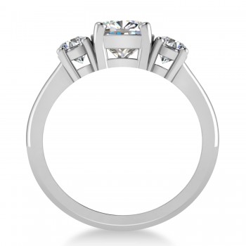 Cushion & Round 3-Stone Moissanite & Diamond Engagement Ring 14k White Gold (2.50ct)