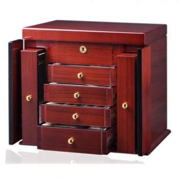 Teak Wood Woman's Jewelry Box Chest w/ Mirror