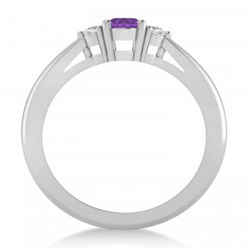 Oval Amethyst & Diamond Three-Stone Engagement Ring 14k White Gold (0.60ct)