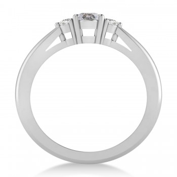 Oval Salt & Pepper & White Diamond Three-Stone Engagement Ring 14k White Gold (0.60ct)