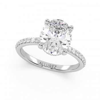 Oval Cut Lab Grown Hidden Halo Engagement Ring 14K White Gold (4.27ct)