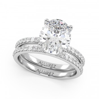 Oval Cut Lab Grown Hidden Halo Bridal Ring Set 14K White Gold (4.49ct)