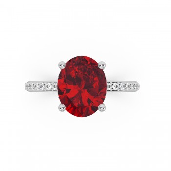Oval Cut Ruby with Hidden Halo  Engagement Ring 14K White Gold (4.07ct)