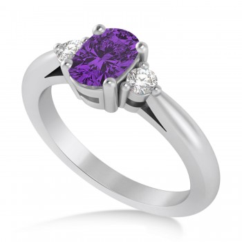 Cushion Amethyst & Diamond Three-Stone Engagement Ring 14k White Gold (1.14ct)
