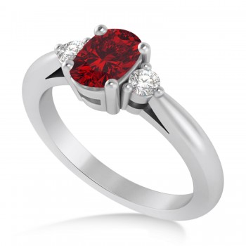 Cushion Ruby & Diamond Three-Stone Engagement Ring 14k White Gold (1.14ct)