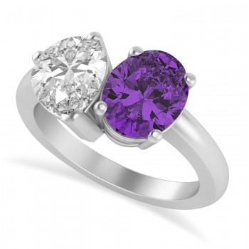 Oval/Pear Diamond & Amethyst Toi et Moi Ring 14k White Gold (4.50ct)