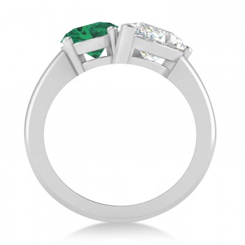 Oval/Pear Diamond & Emerald Toi et Moi Ring 14k White Gold (4.50ct)
