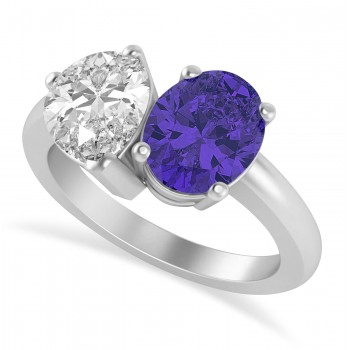 Oval/Pear Diamond & Tanzanite Toi et Moi Ring 14k White Gold (4.50ct)