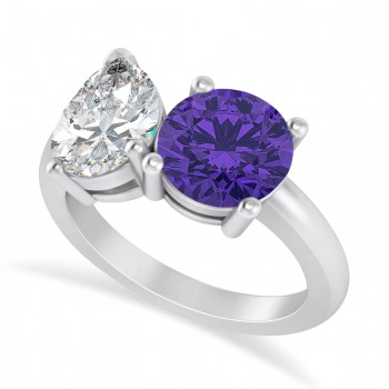 Round/Pear Diamond & Tanzanite Toi et Moi Ring 14k White Gold (4.00ct)