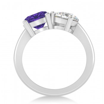 Round/Pear Diamond & Tanzanite Toi et Moi Ring 14k White Gold (4.00ct)