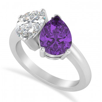 Pear/Pear Diamond & Amethyst Toi et Moi Ring 14k White Gold (4.00ct)