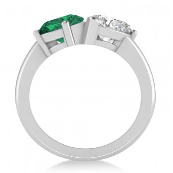 Pear/Pear Diamond & Emerald Toi et Moi Ring 14k White Gold (4.00ct)