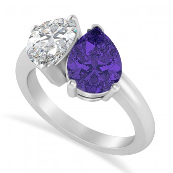Pear/Pear Diamond & Tanzanite Toi et Moi Ring 14k White Gold (4.00ct)