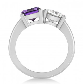 Emerald/Round Diamond & Amethyst Toi et Moi Ring 14k White Gold (4.50ct)