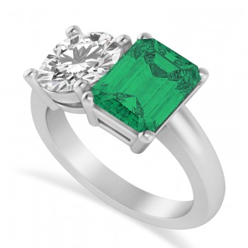 Emerald/Round Diamond & Emerald Toi et Moi Ring 14k White Gold (4.50ct)