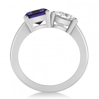 Emerald/Round Diamond & Tanzanite Toi et Moi Ring 14k White Gold (4.50ct)