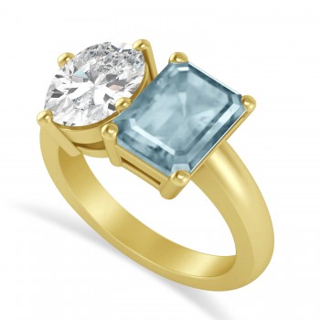 Emerald/Oval Diamond & Aquamarine Toi et Moi Ring 14k Yellow Gold (5.50ct)