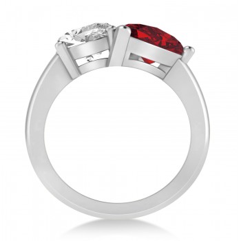 Pear/Oval Diamond & Ruby Toi et Moi Ring 14k White Gold (6.00ct)