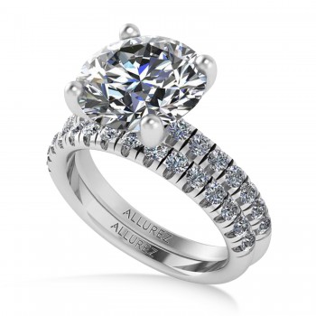 Round Moissanite Diamond Solitaire Ring Bridal Set 14K White Gold (4.37ct)