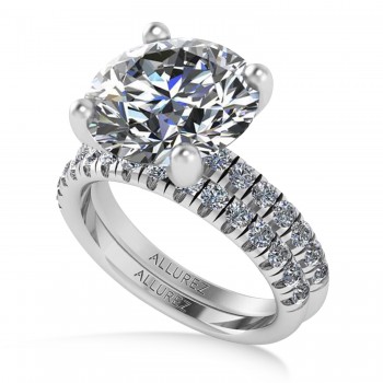 Round Moissanite Diamond Solitaire Ring Bridal Set 14K White Gold (4.87ct)