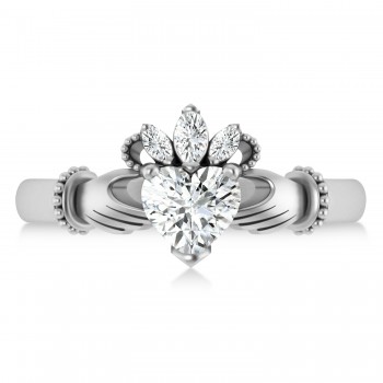 Lab-Grown Diamond Heart & Marquise Claddagh Ring 14K White Gold (0.89ct)