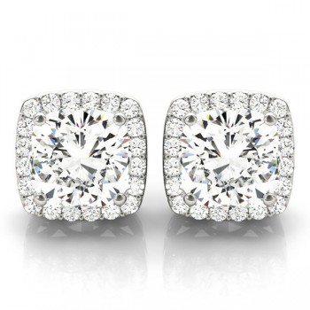 Diamond Halo Cushion Earrings 14k White Gold (1.22ct)