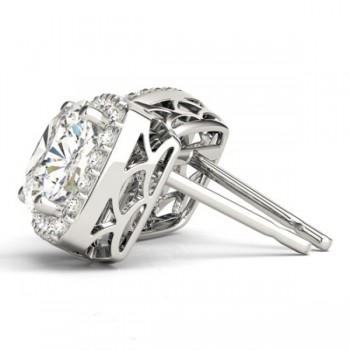 Diamond Halo Cushion Earrings 14k White Gold (1.22ct)