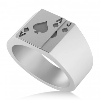 Men's Playing Card Ring 14K White Gold
