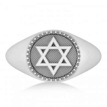 Jewish Star Of David Mens Ring 14K White Gold