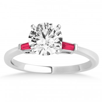 Tapered Baguette 3-Stone Ruby Engagement Ring 14k White Gold (0.10ct)