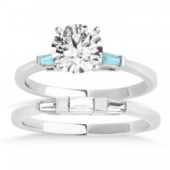 Tapered Baguette 3-Stone Aquamarine Bridal Set 14k White Gold (0.30ct)