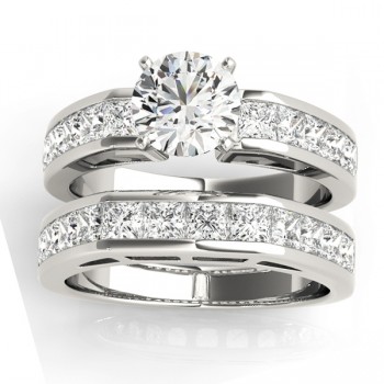 Diamond Princess-cut Channel Bridal Set 18k White Gold 2.20ct