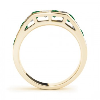 Diamond and Emerald Accented Wedding Band 14k Yellow Gold 1.20ct