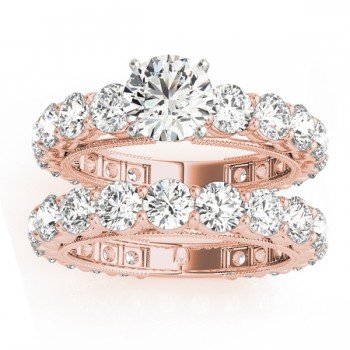 Luxury Diamond Eternity Bridal Ring Set 14k Rose Gold 4.57ct