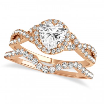 Twisted Heart Diamond Engagement Ring Bridal Set 18k Rose Gold (1.57ct)