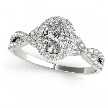 Twisted Oval Diamond Engagement Ring Bridal Set 18k White Gold (1.57ct)