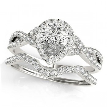 Twisted Pear Diamond Engagement Ring Bridal Set 18k White Gold (1.57ct)
