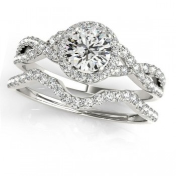 Twisted Round Diamond Engagement Ring Bridal Set 18k White Gold (1.57ct)