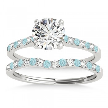 Diamond & Aquamarine Single Row Bridal Set 14k White Gold (0.22ct)