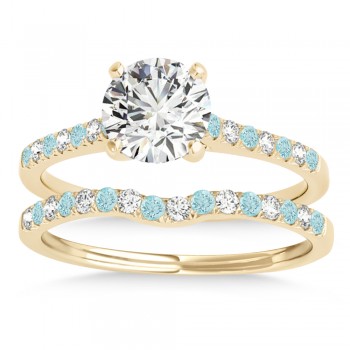 Diamond & Aquamarine Single Row Bridal Set 18k Yellow Gold (0.22ct)