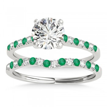 Diamond & Emerald Single Row Bridal Set 14k White Gold (0.22ct)