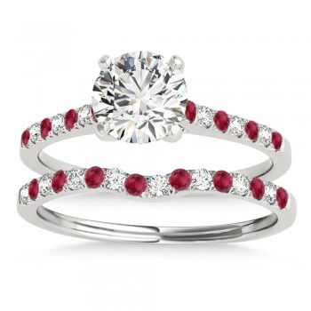 Diamond & Ruby Single Row Bridal Set 14k White Gold (0.22ct)