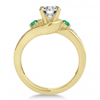 Swirl Design Emerald & Diamond Engagement Ring Setting 18k Yellow Gold 0.38ct