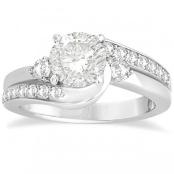 Diamond Swirl Engagement Ring & Band Bridal Set 18k White Gold 0.58ct